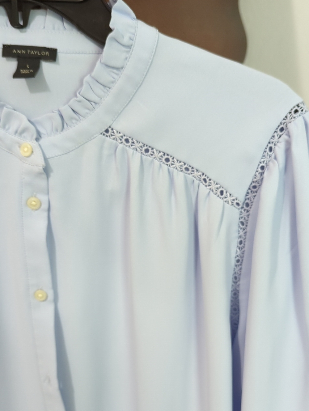 Ann Taylor Pale Purple Ruffled Yoke Button-Down Blouse - Picture 5 of 6